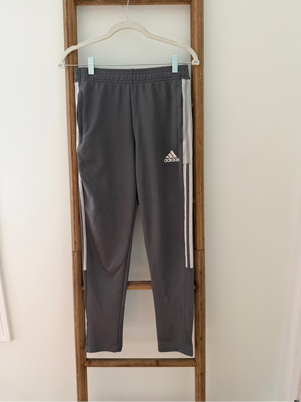 adidas 13-14Y Kids Gray Jogger Pants with White Stripes
